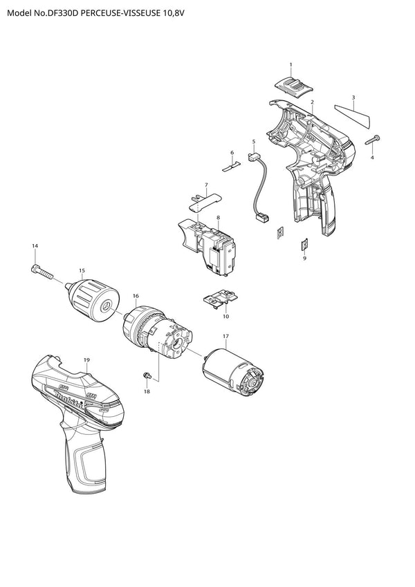 Vue éclatée Makita DF330D - page 1
