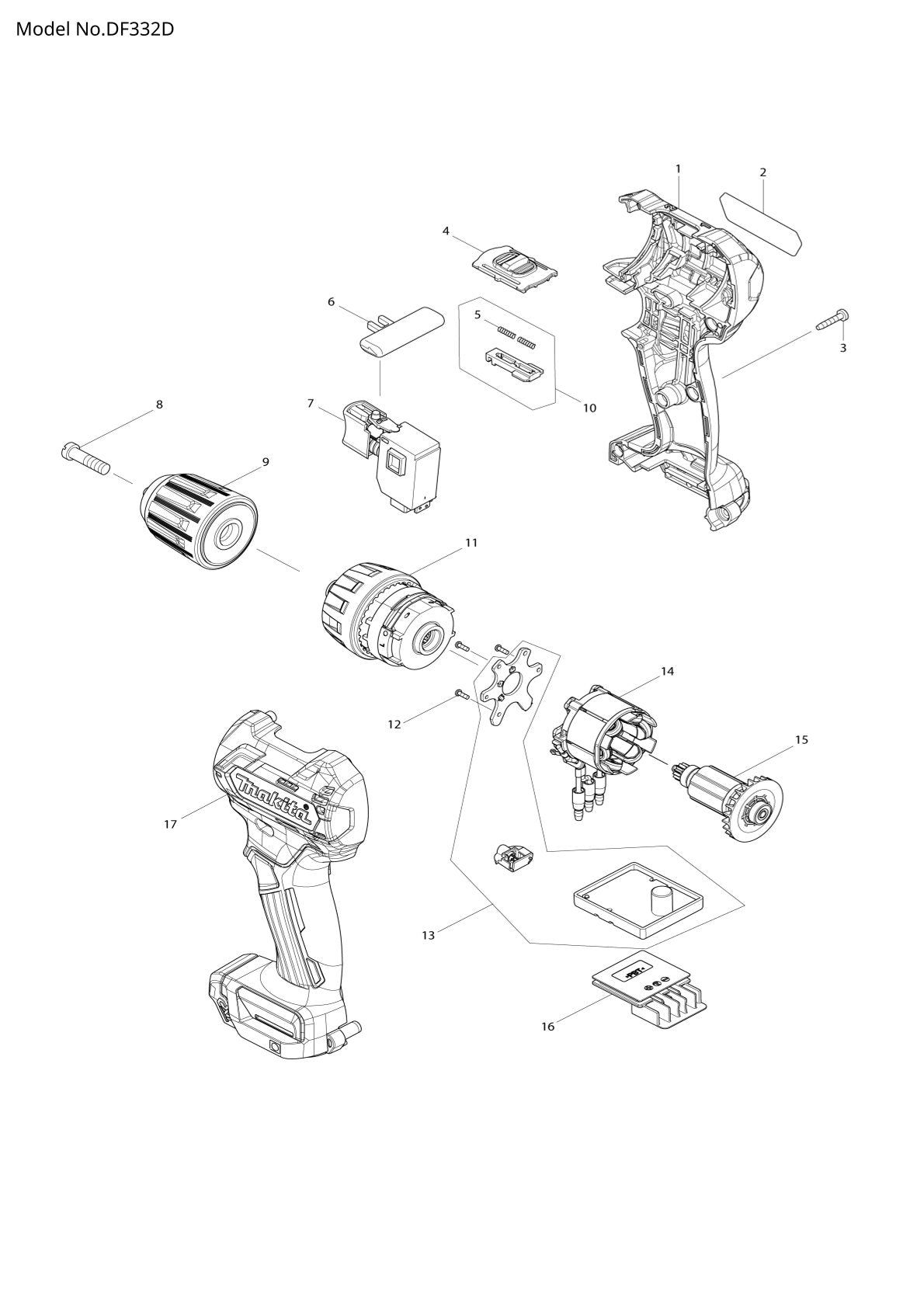 Vue éclatée Makita DF332D - page 1