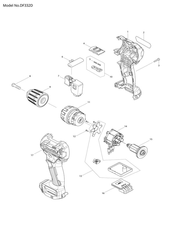 Vue éclatée Makita DF332D - page 1