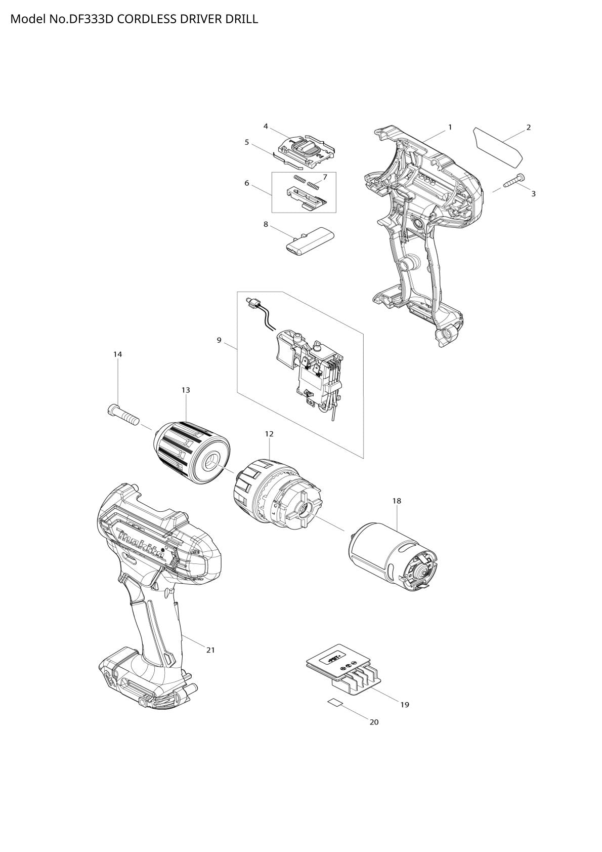 Vue éclatée Makita DF333D - page 1