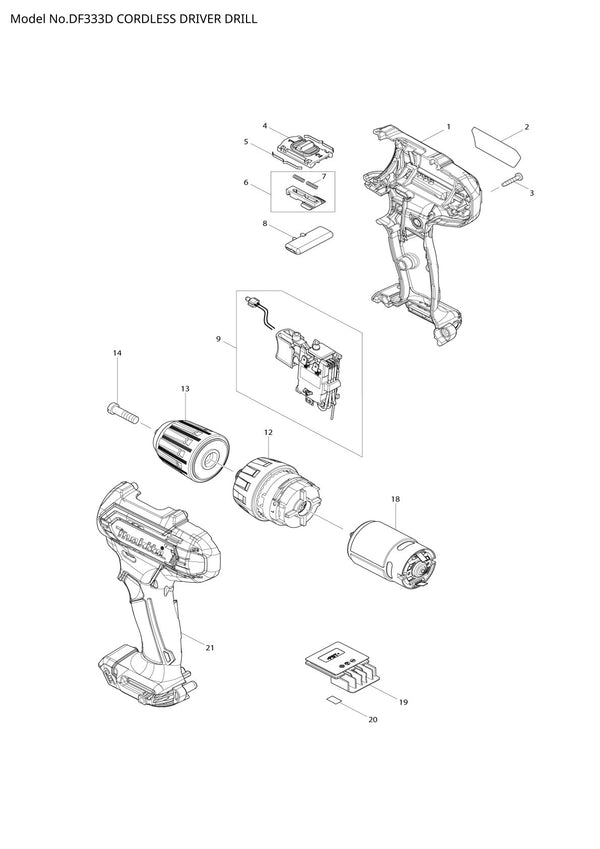 Vue éclatée Makita DF333D - page 1