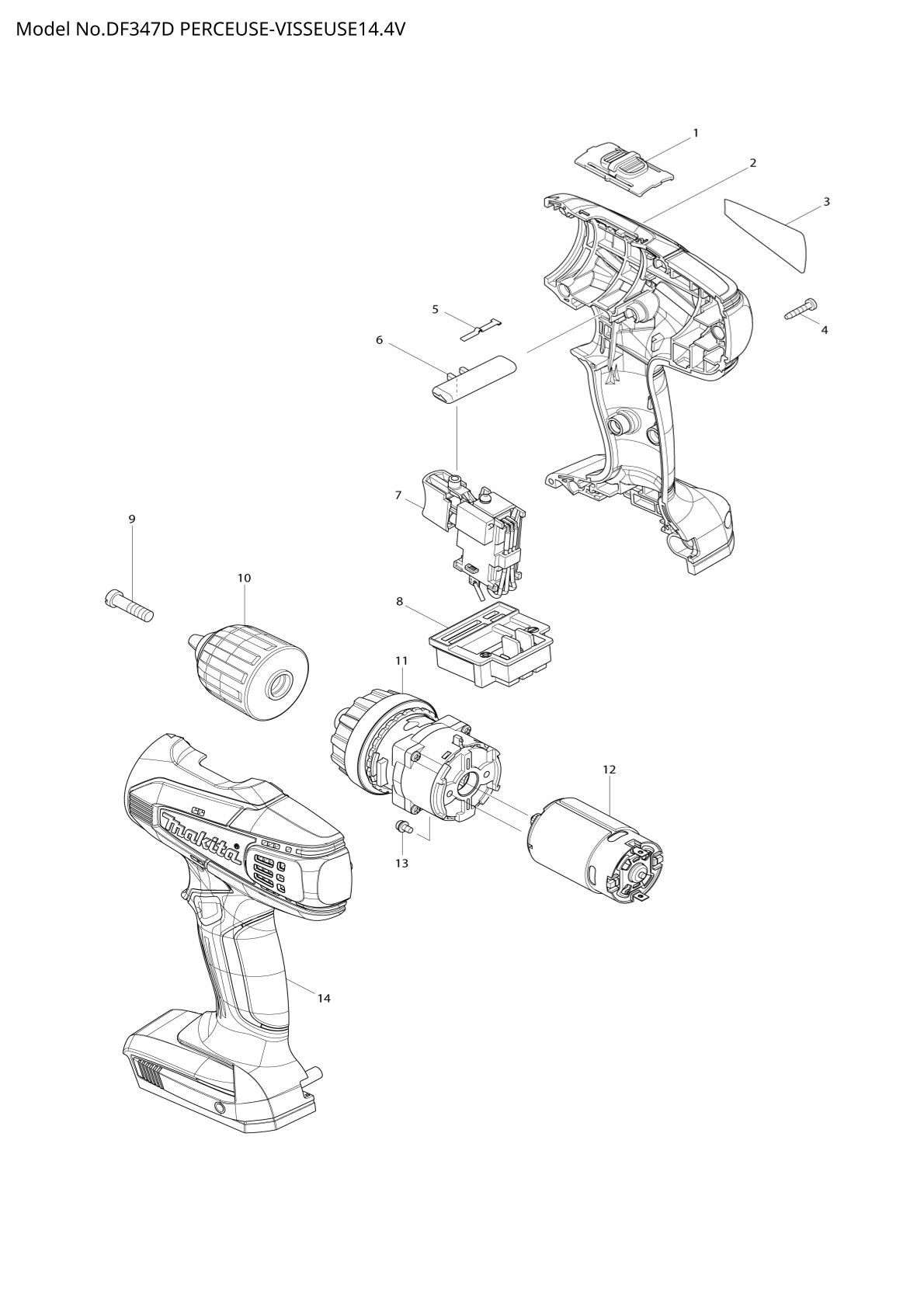 Vue éclatée Makita DF347D - page 1
