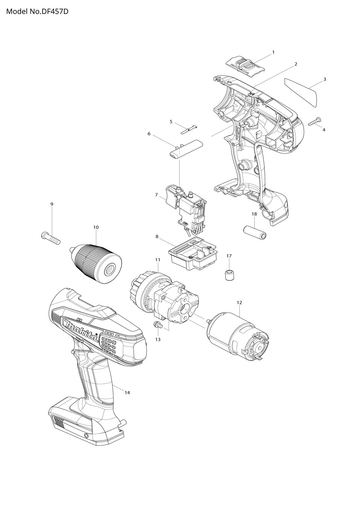 Vue éclatée Makita DF457D - page 1