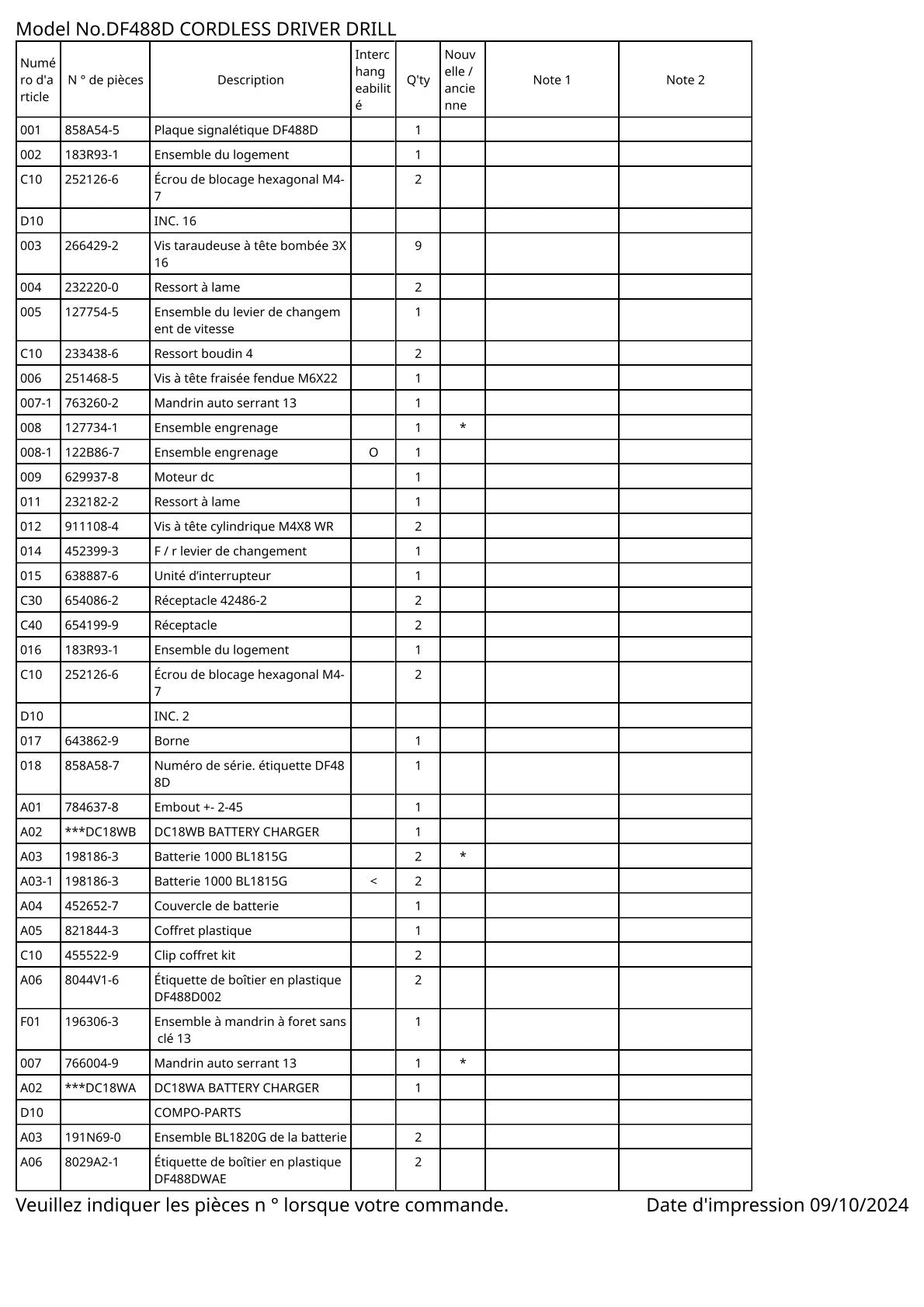 Vue éclatée Makita DF488D - page 2