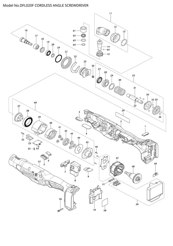 Vue éclatée Makita DFL020F - page 1