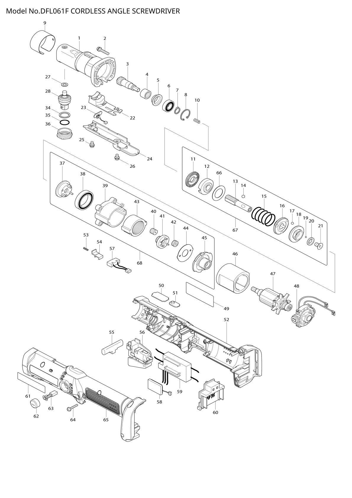 Vue éclatée Makita DFL061F - page 1