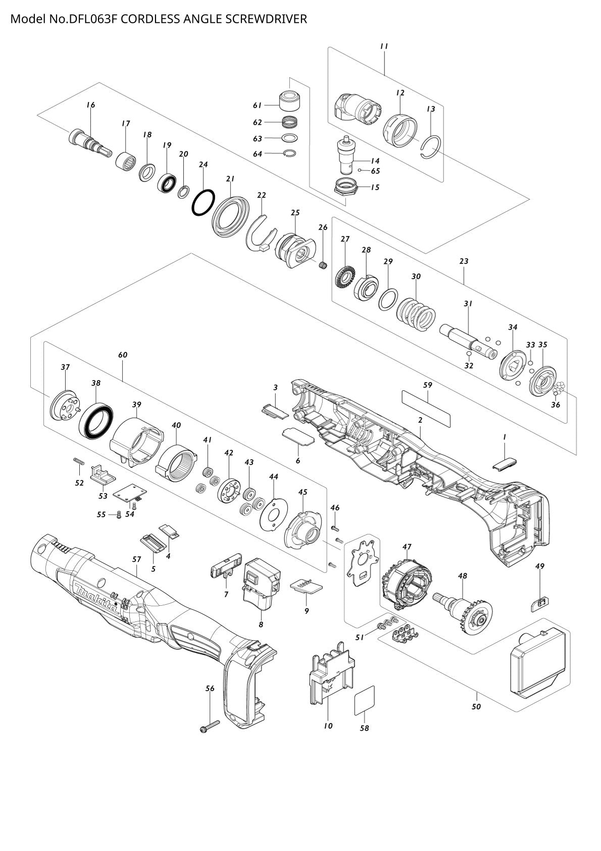 Vue éclatée Makita DFL063F - page 1