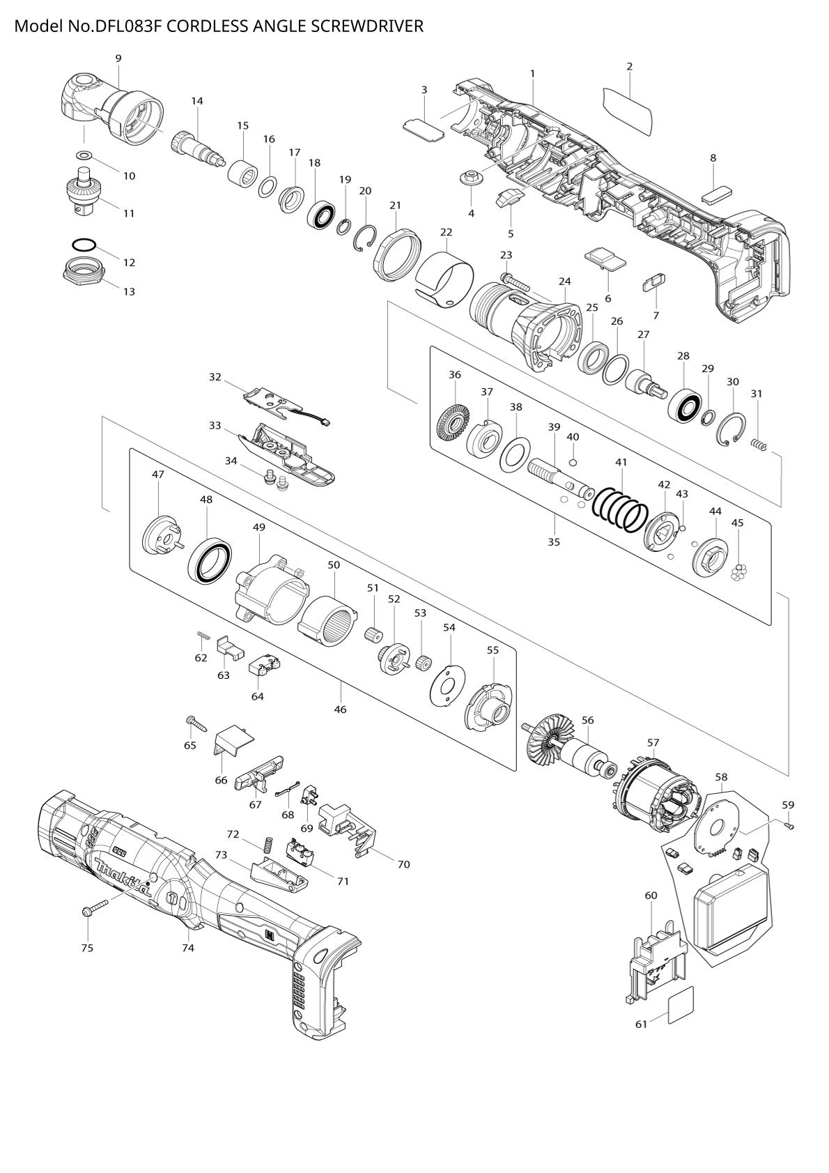 Vue éclatée Makita DFL083F - page 1