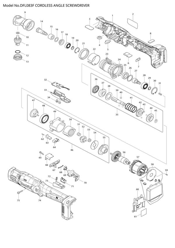 Vue éclatée Makita DFL083F - page 1