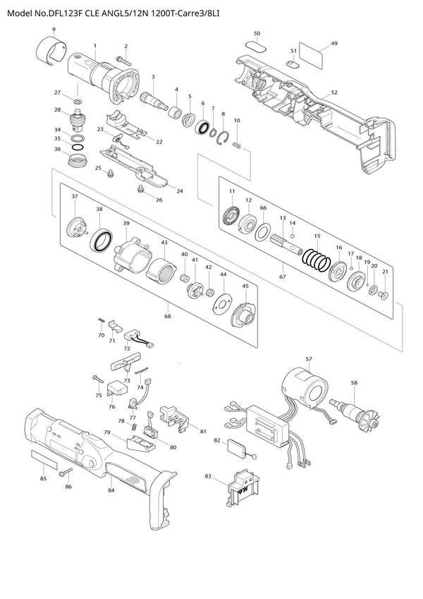 Vue éclatée Makita DFL123F - page 1