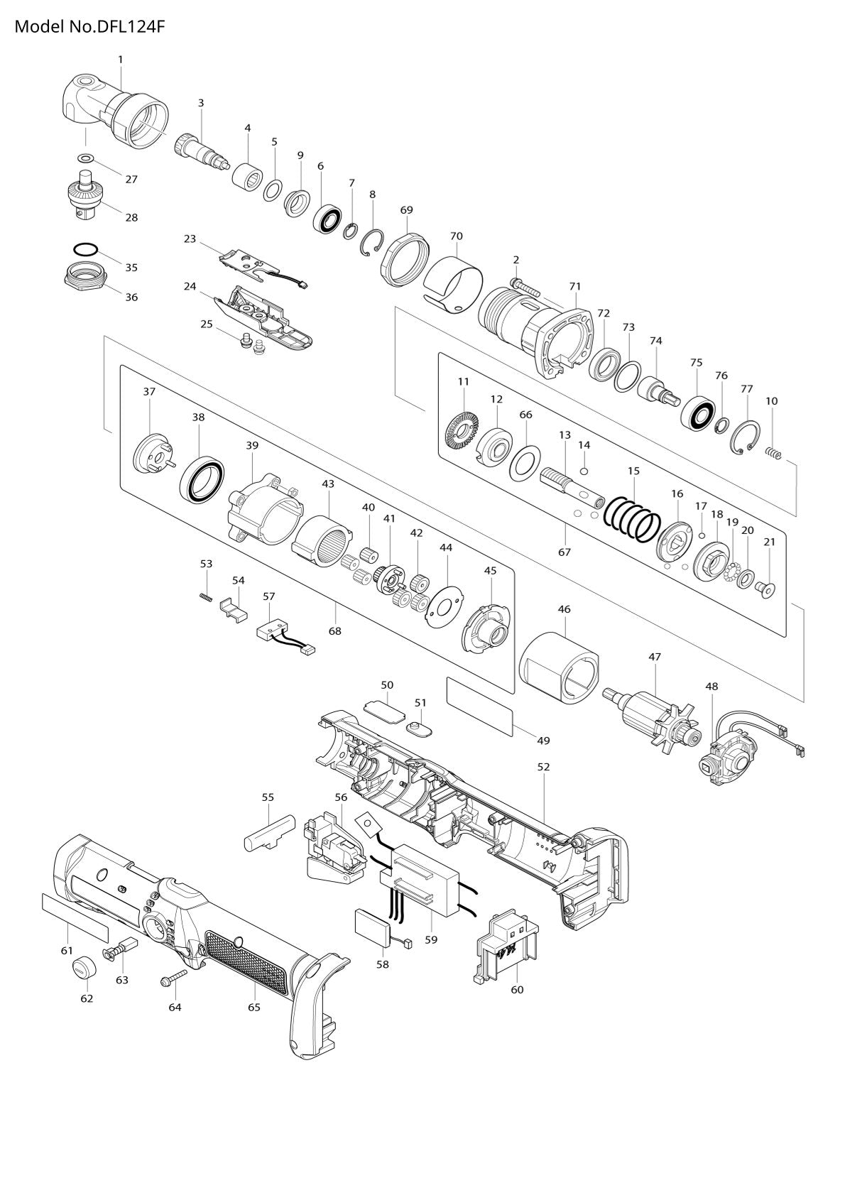 Vue éclatée Makita DFL124F - page 1