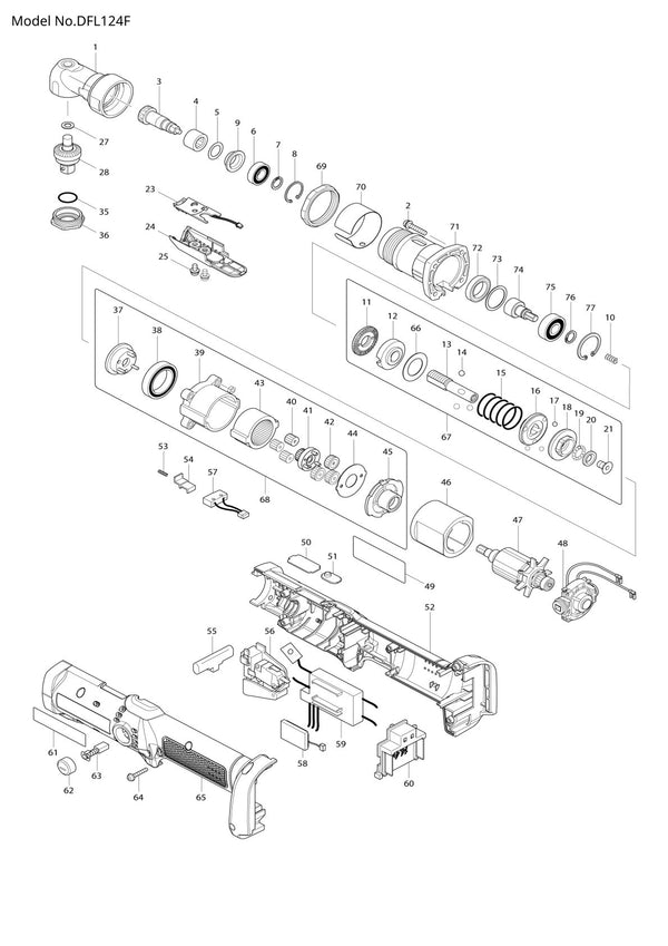 Vue éclatée Makita DFL124F - page 1