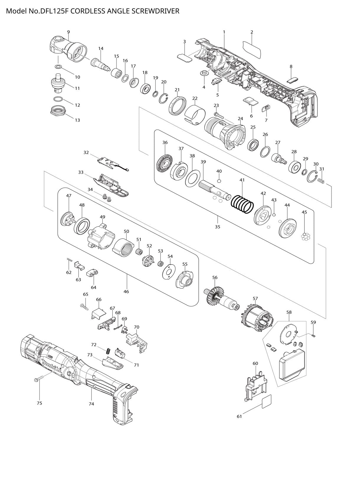 Vue éclatée Makita DFL125F - page 1