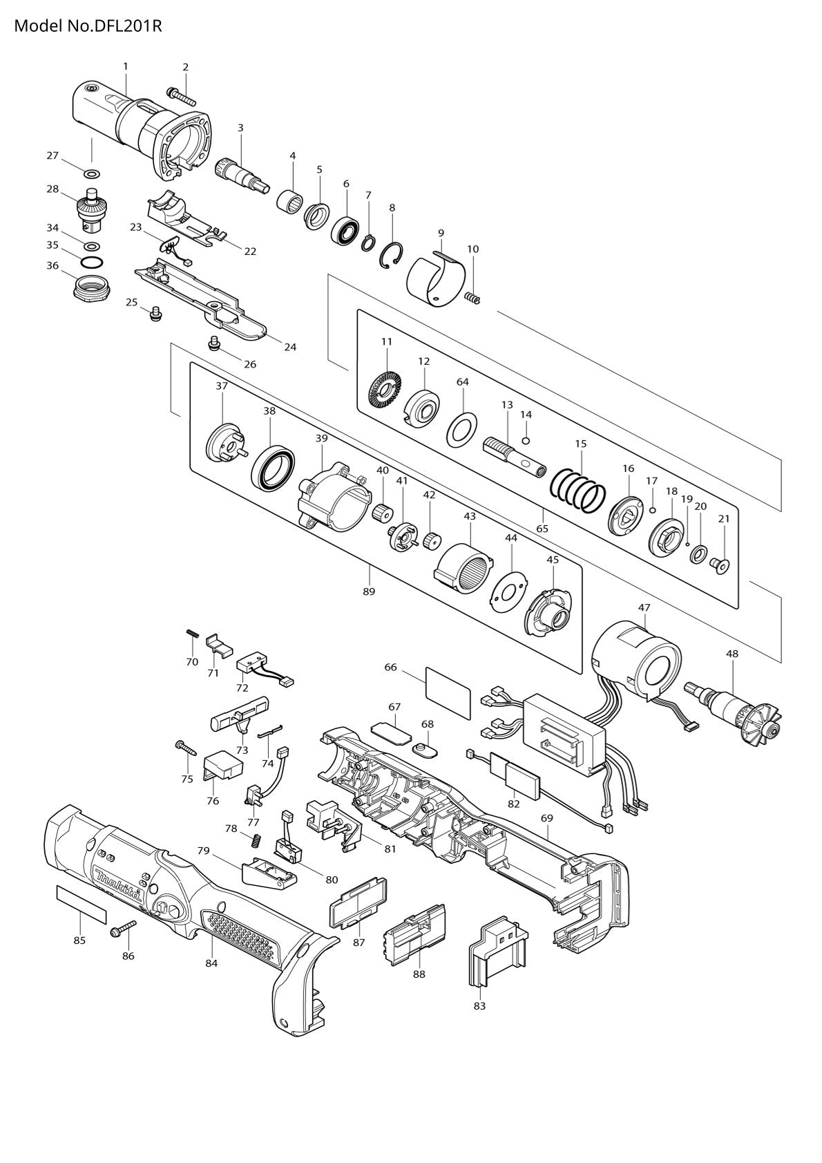 Vue éclatée Makita DFL201R - page 1