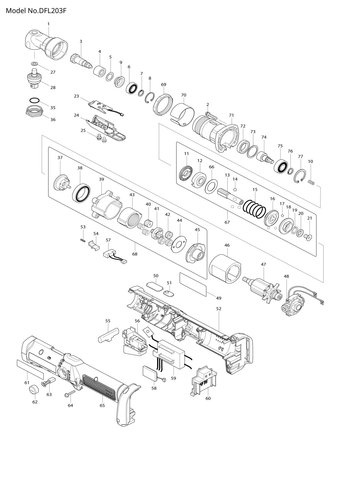 Vue éclatée Makita DFL203F - page 1