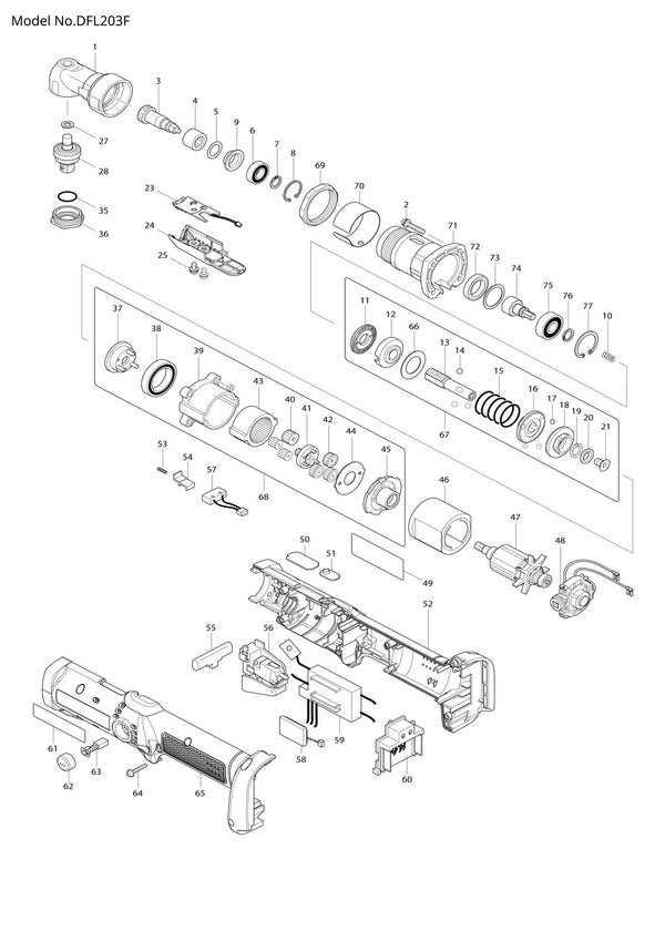 Vue éclatée Makita DFL203F - page 1