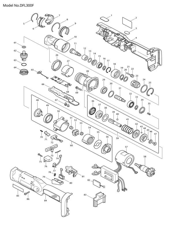 Vue éclatée Makita DFL300F - page 1