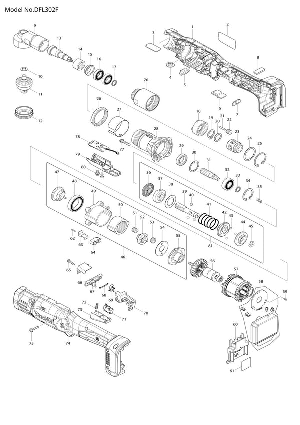 Vue éclatée Makita DFL302F - page 1