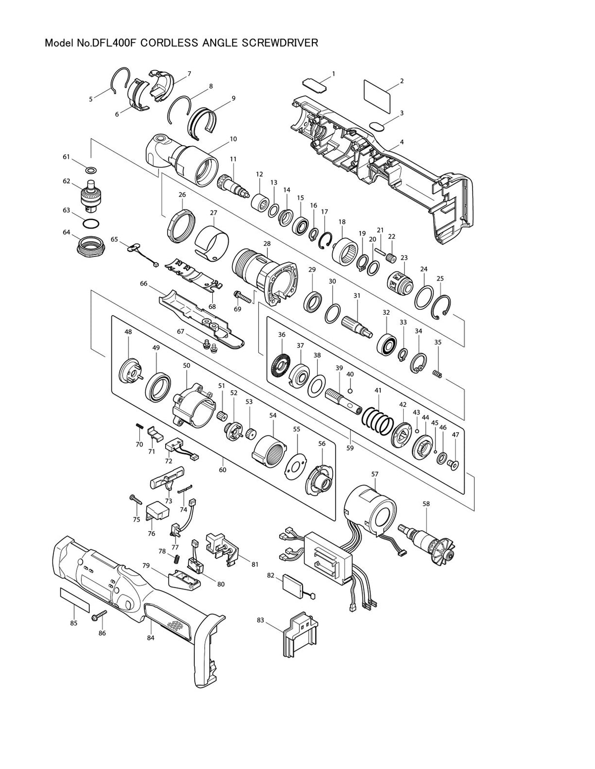 Vue éclatée Makita DFL400F - page 1