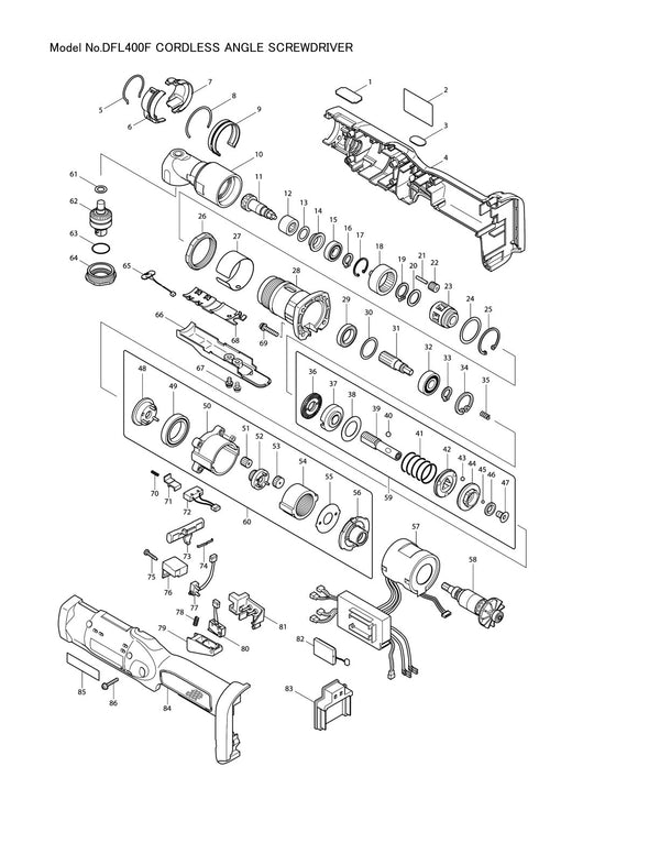 Vue éclatée Makita DFL400F - page 1