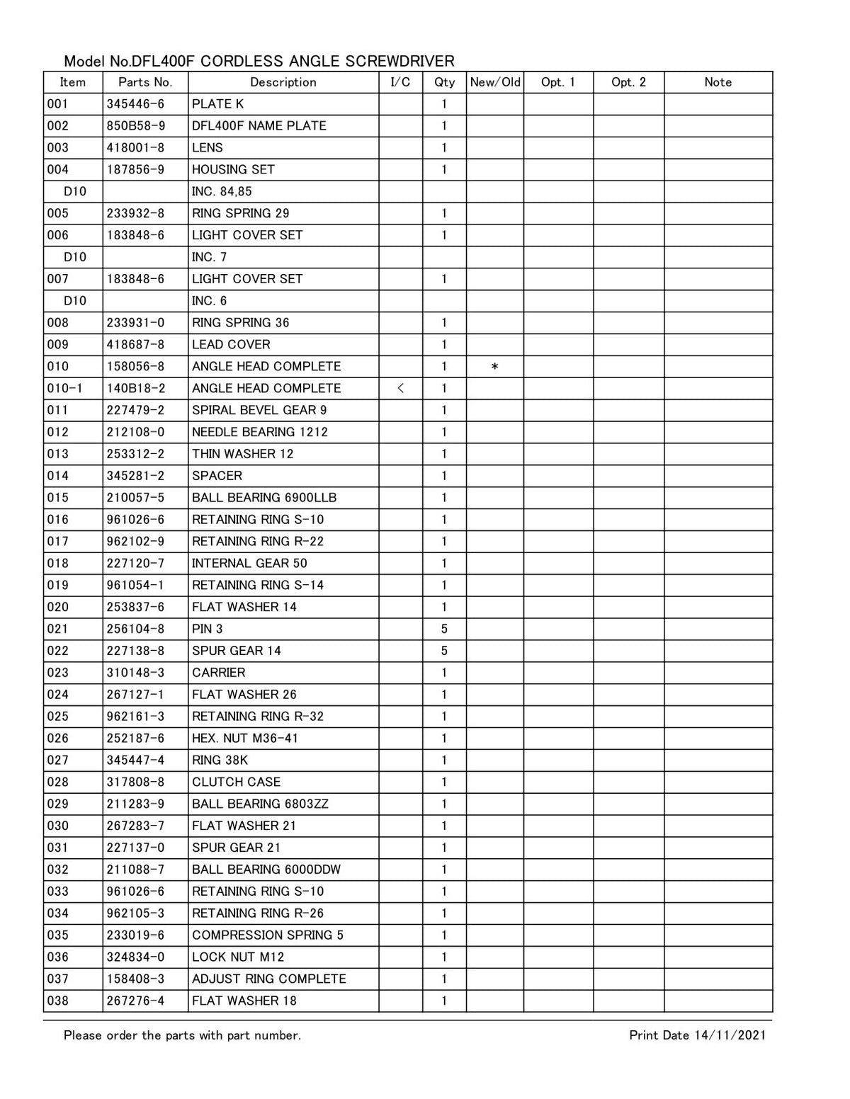 Vue éclatée Makita DFL400F - page 2