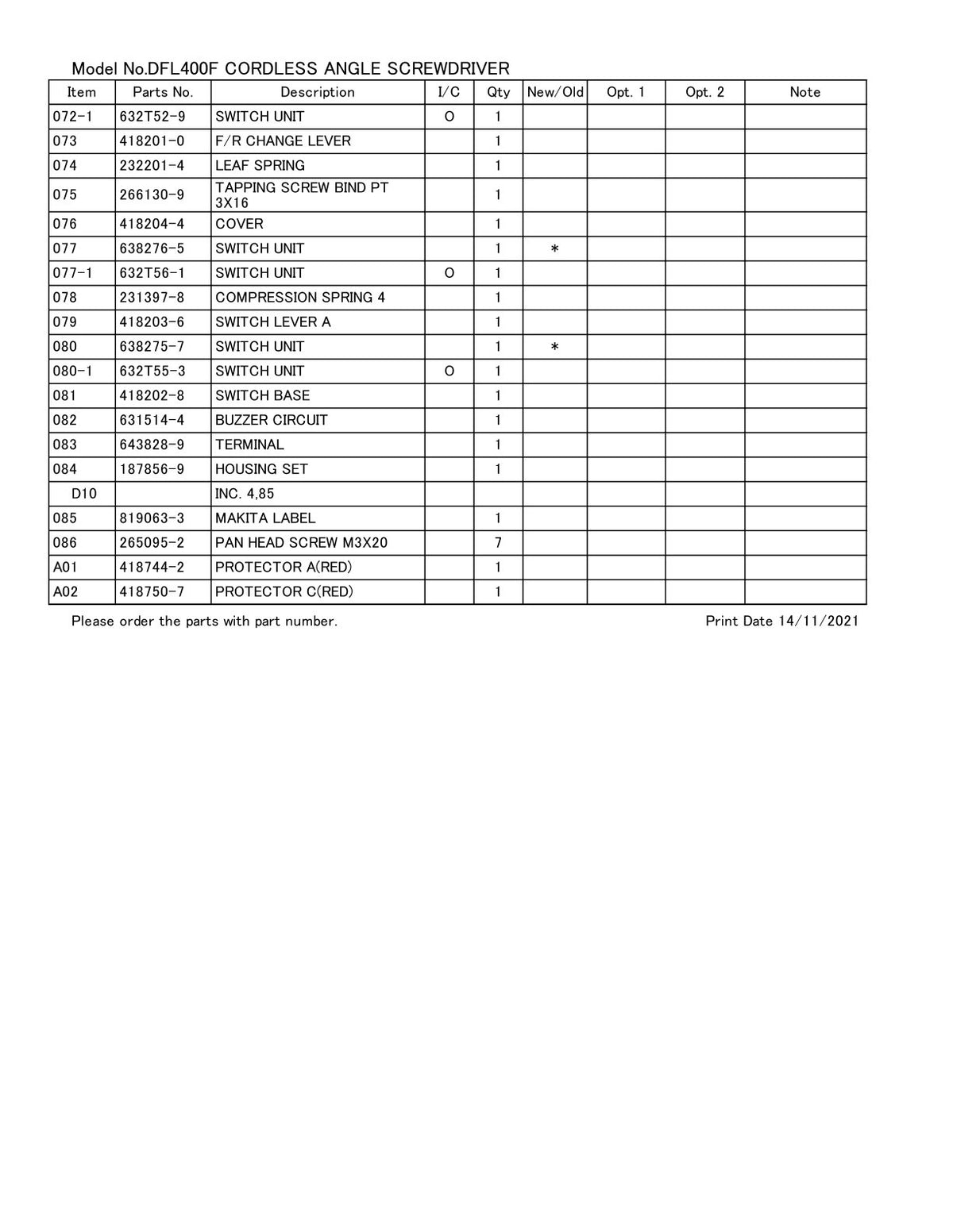 Vue éclatée Makita DFL400F - page 4