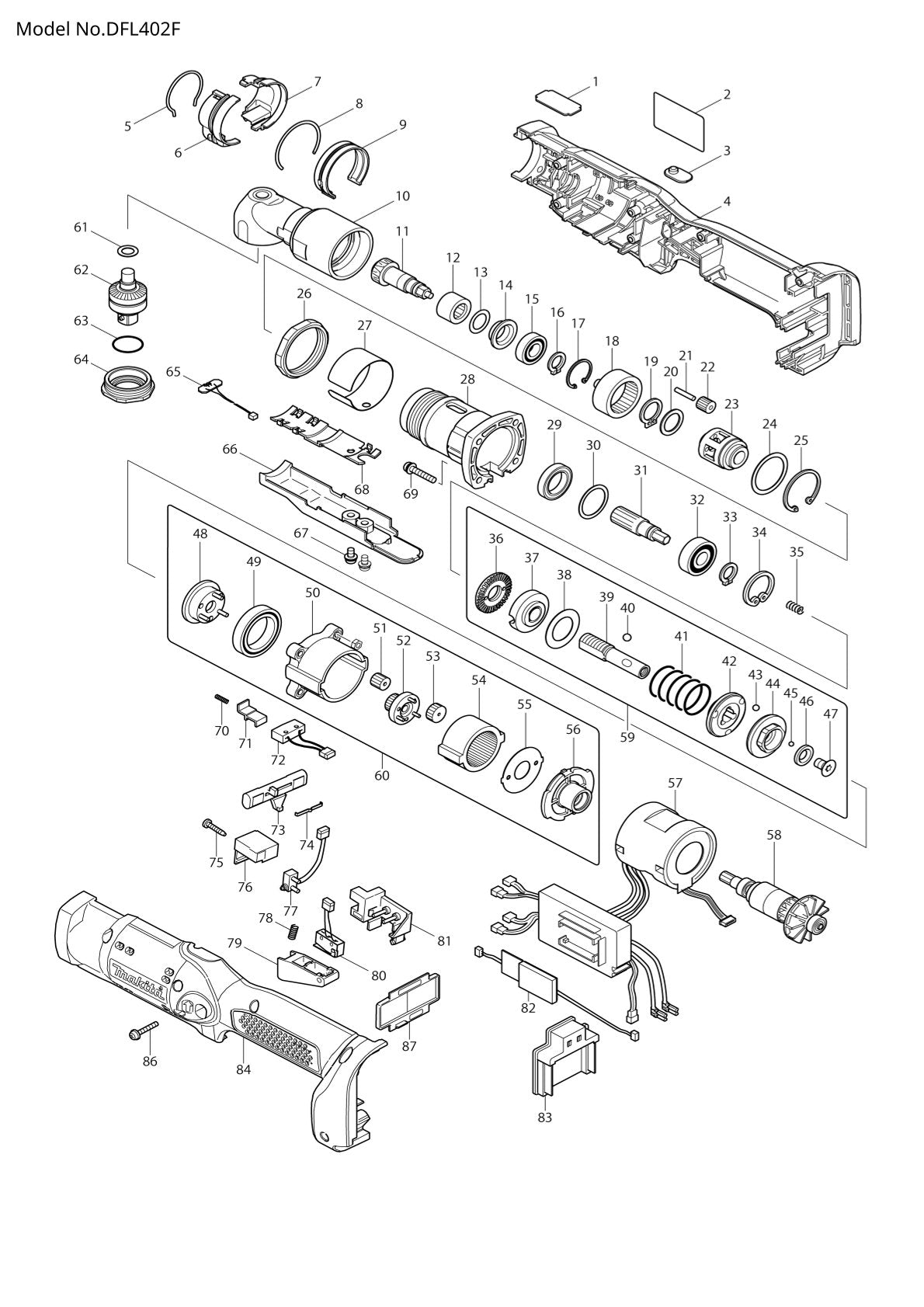 Vue éclatée Makita DFL402F - page 1
