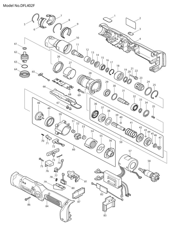 Vue éclatée Makita DFL402F - page 1