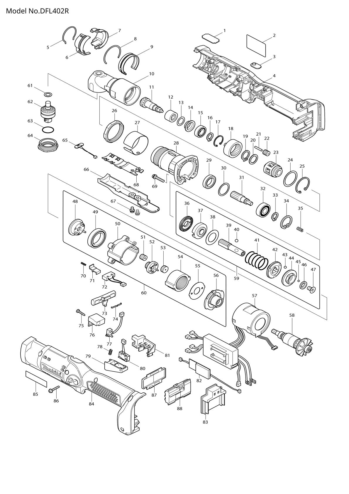 Vue éclatée Makita DFL402R - page 1