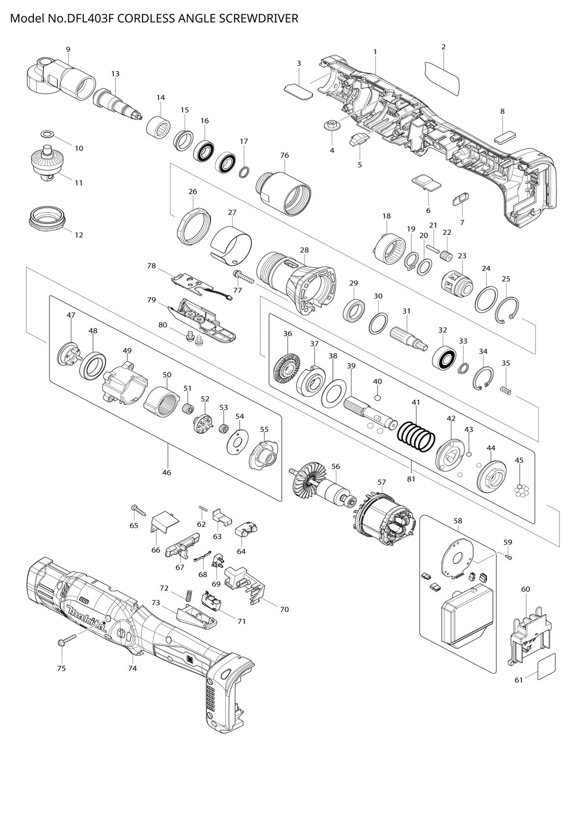 Vue éclatée Makita DFL403F - page 1