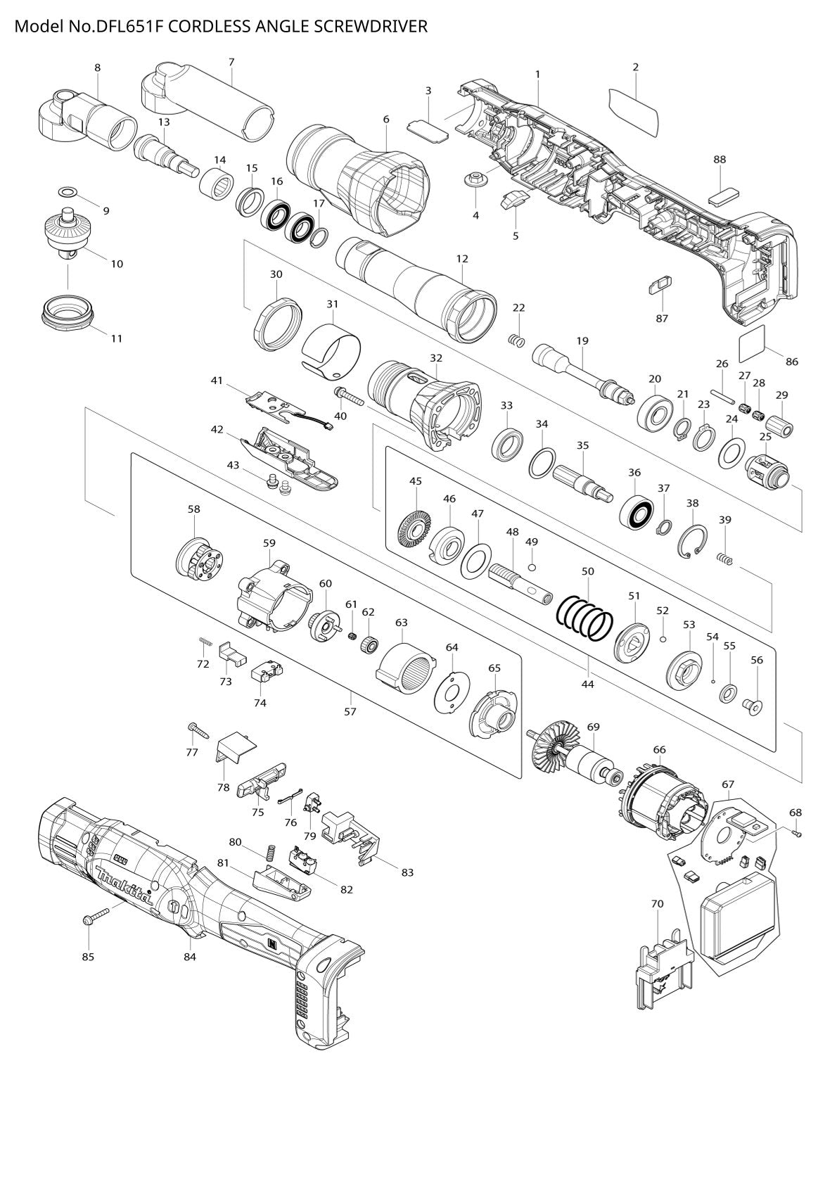 Vue éclatée Makita DFL651F - page 1