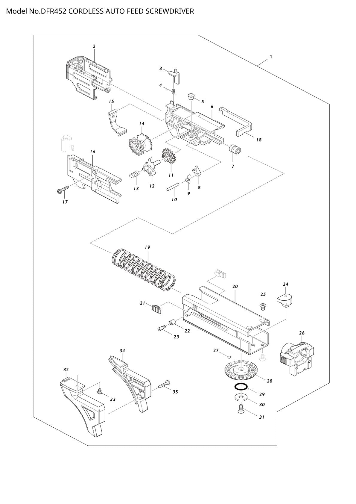 Vue éclatée Makita DFR452 - page 2