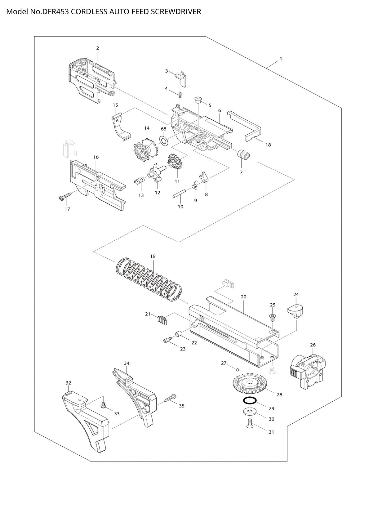 Vue éclatée Makita DFR453 - page 2