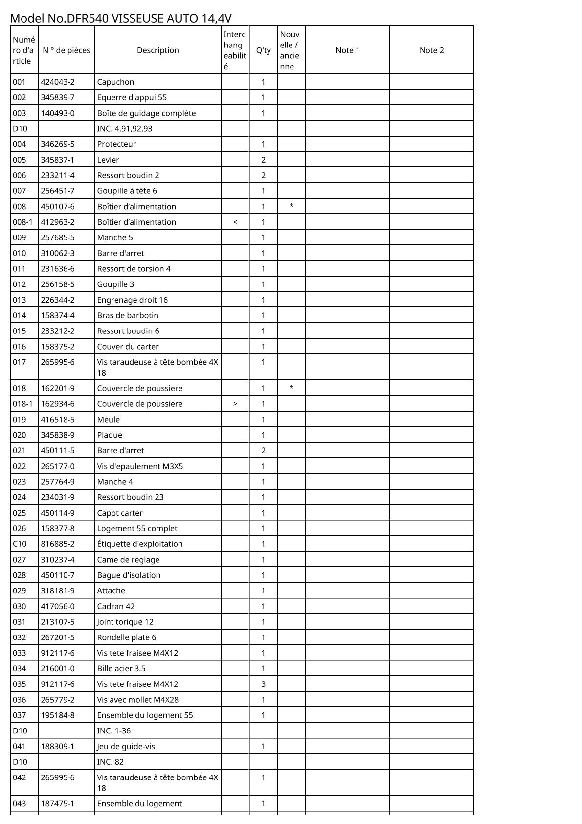 Vue éclatée Makita DFR540 - page 2