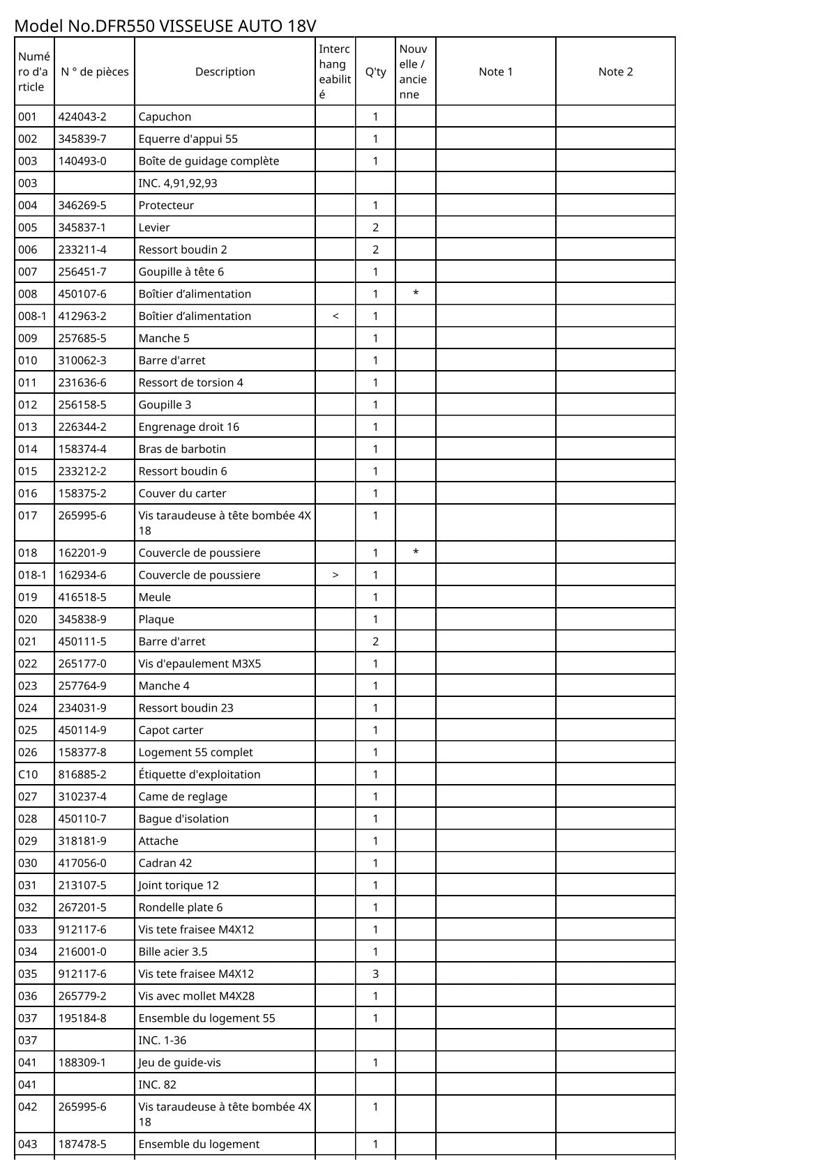 Vue éclatée Makita DFR550 - page 2