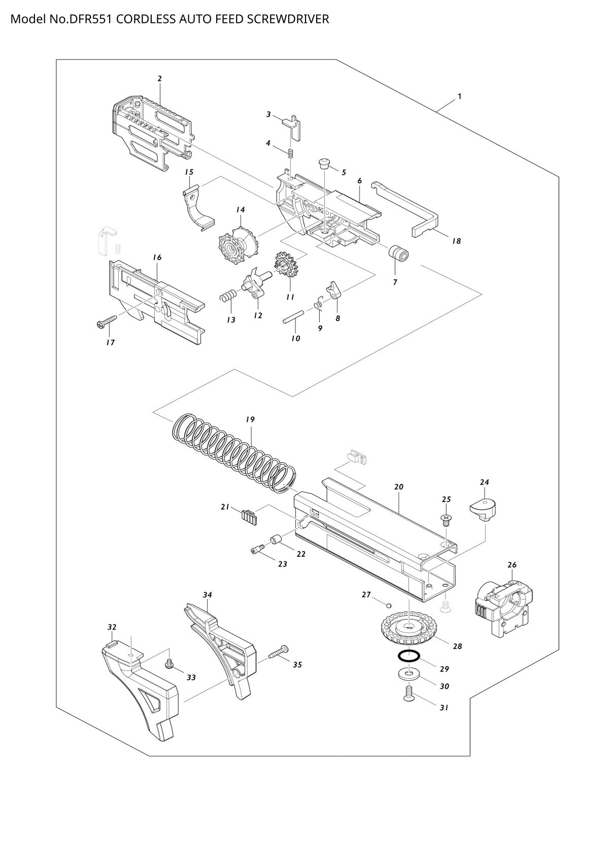 Vue éclatée Makita DFR551 - page 2