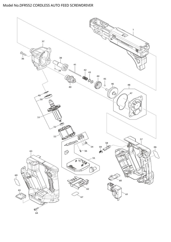 Vue éclatée Makita DFR552 - page 1