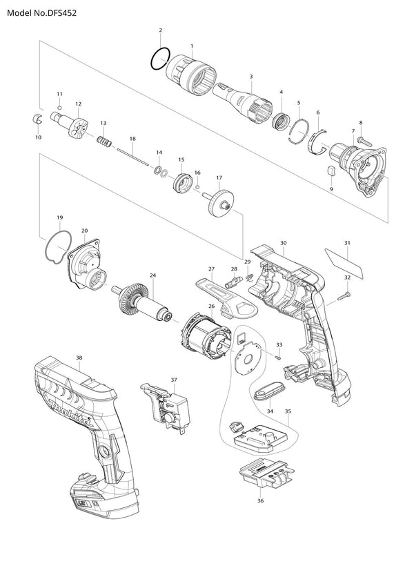 Vue éclatée Makita DFS452 - page 1