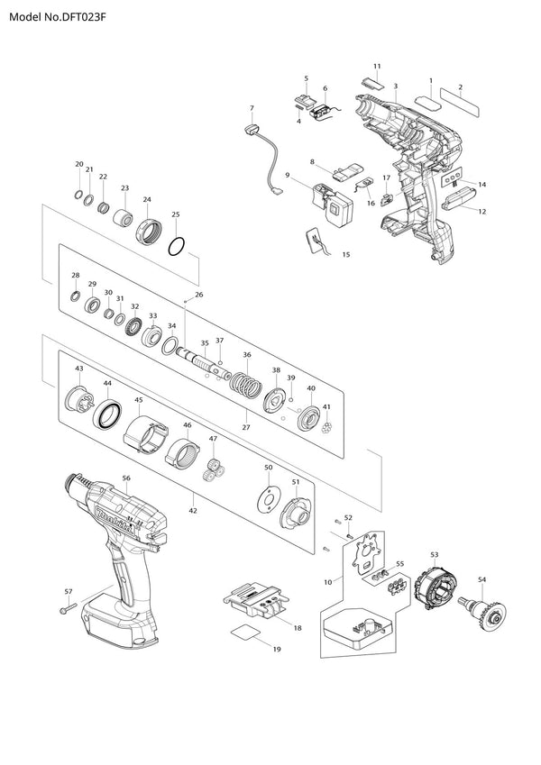 Vue éclatée Makita DFT023F - page 1