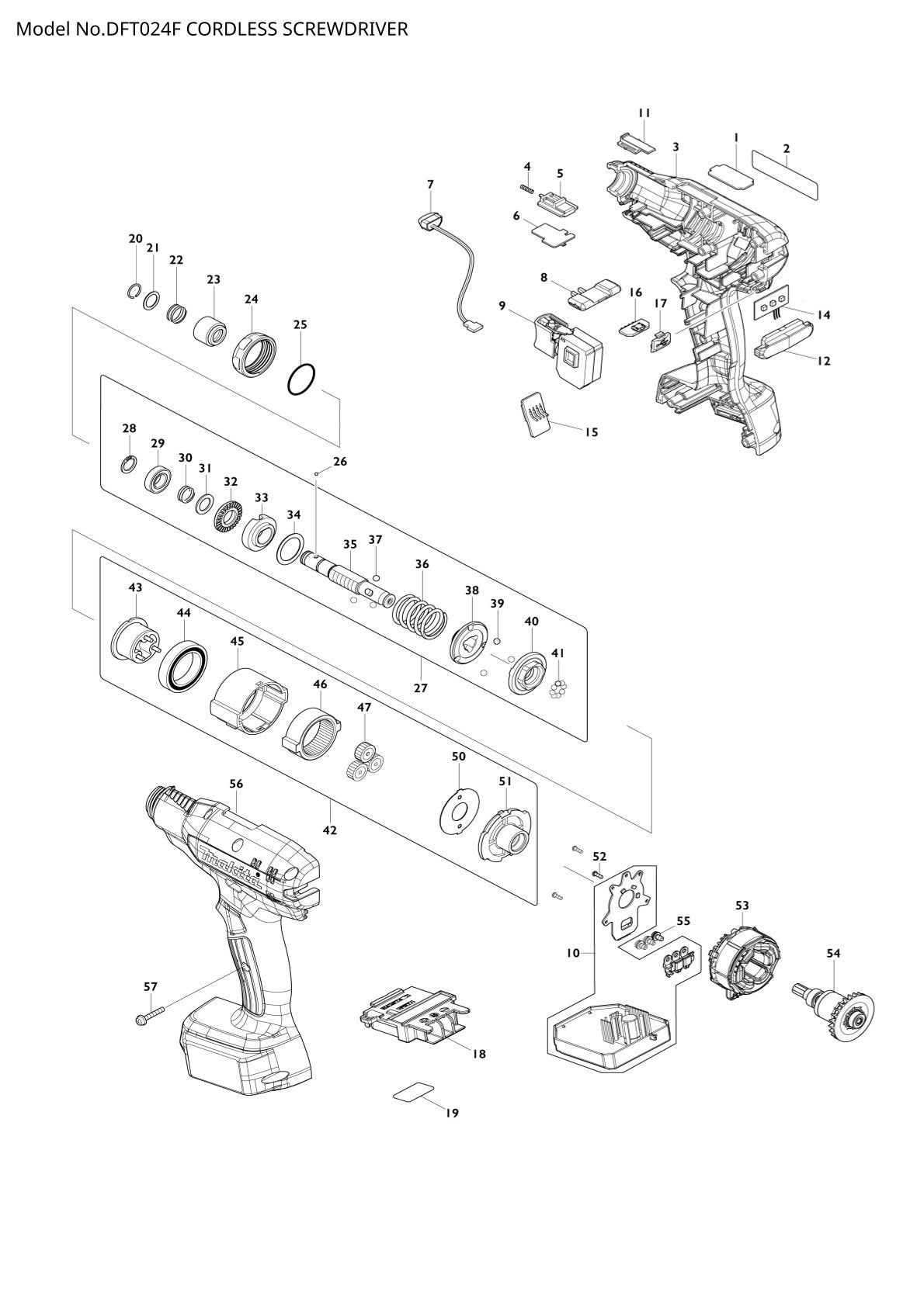 Vue éclatée Makita DFT024F - page 1