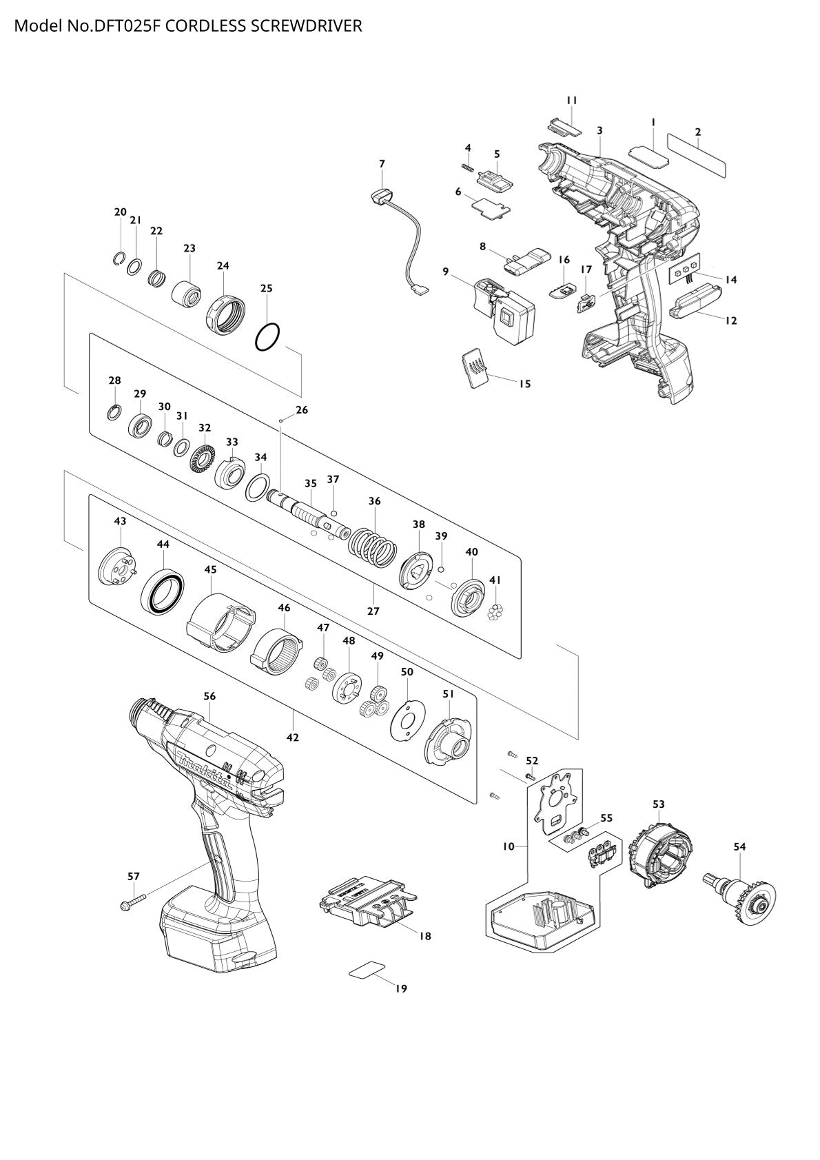 Vue éclatée Makita DFT025F - page 1