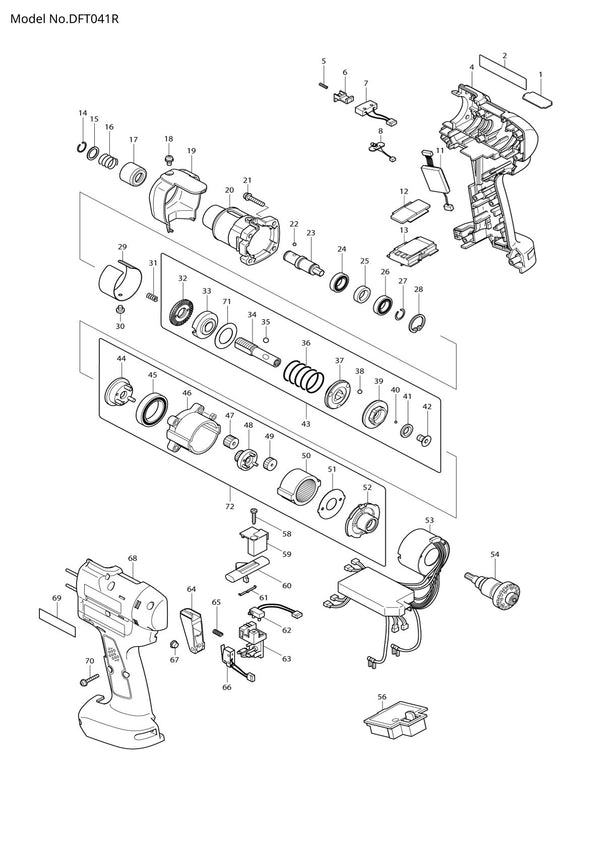 Vue éclatée Makita DFT041R - page 1