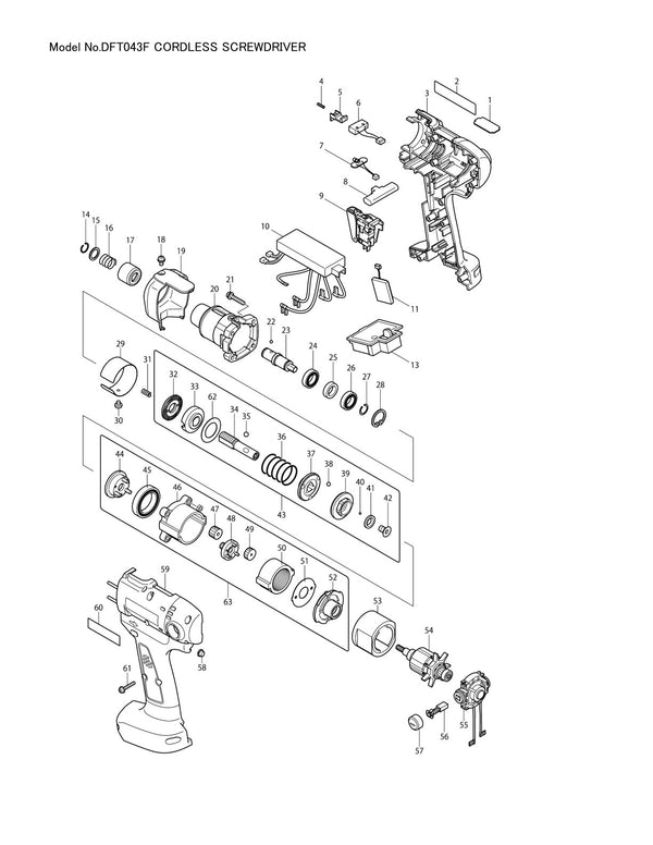 Vue éclatée Makita DFT043F - page 1