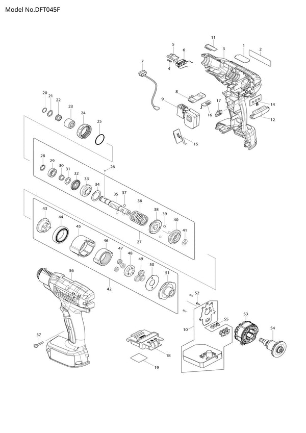 Vue éclatée Makita DFT045F - page 1
