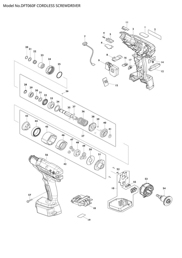 Vue éclatée Makita DFT060F - page 1