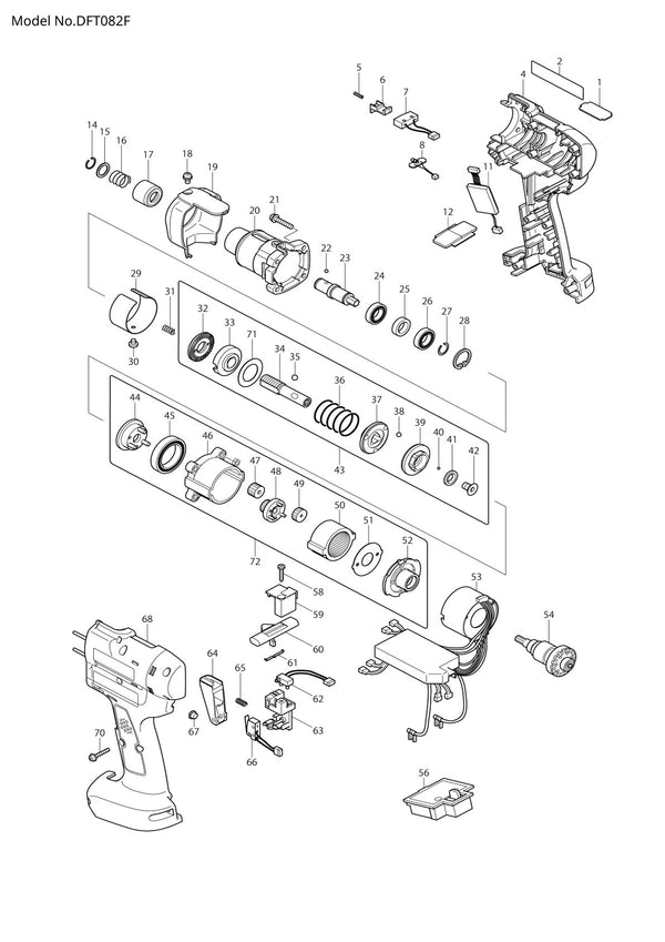Vue éclatée Makita DFT082F - page 1