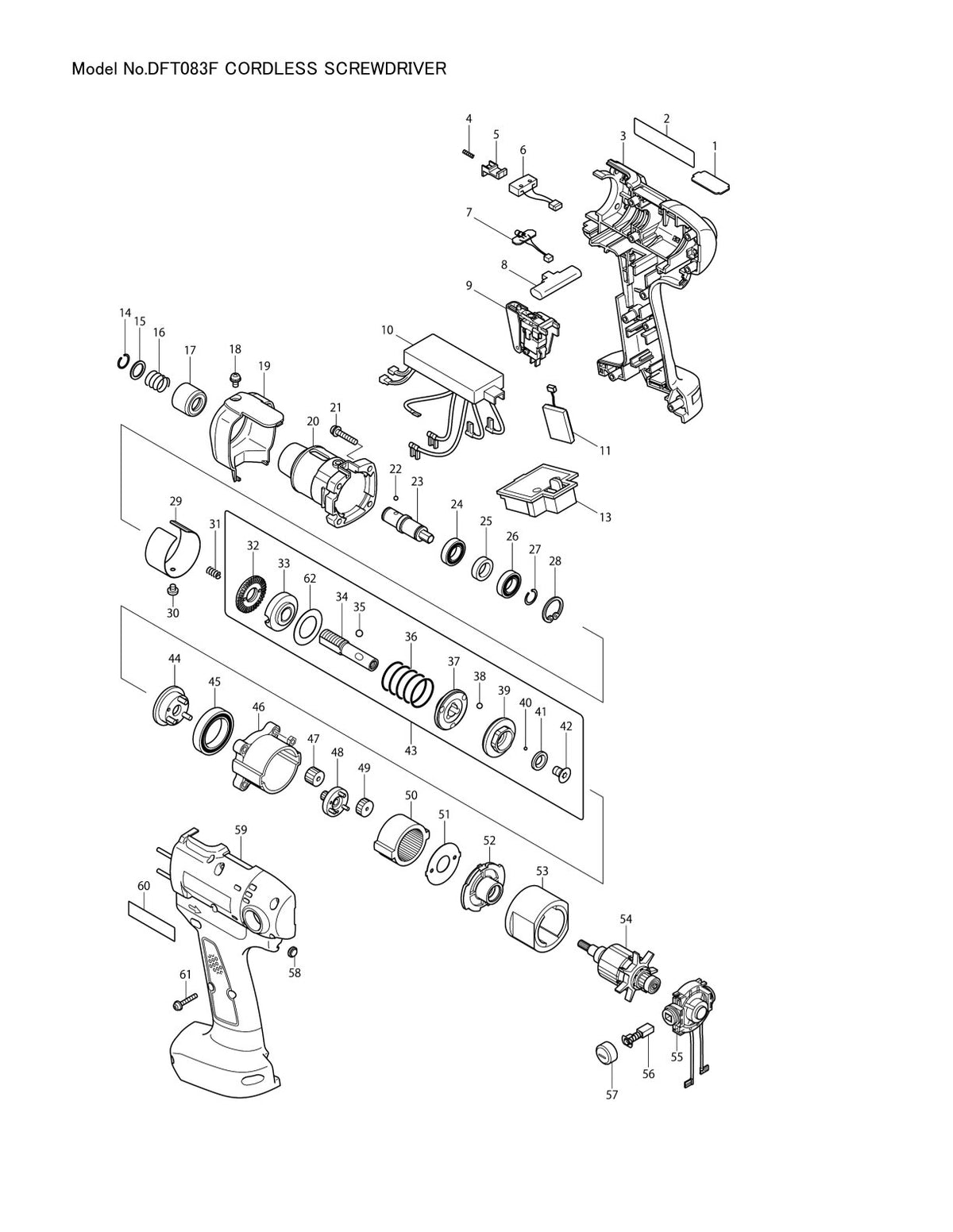 Vue éclatée Makita DFT083F - page 1