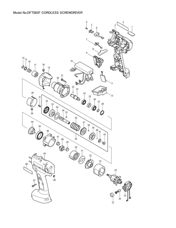 Vue éclatée Makita DFT083F - page 1