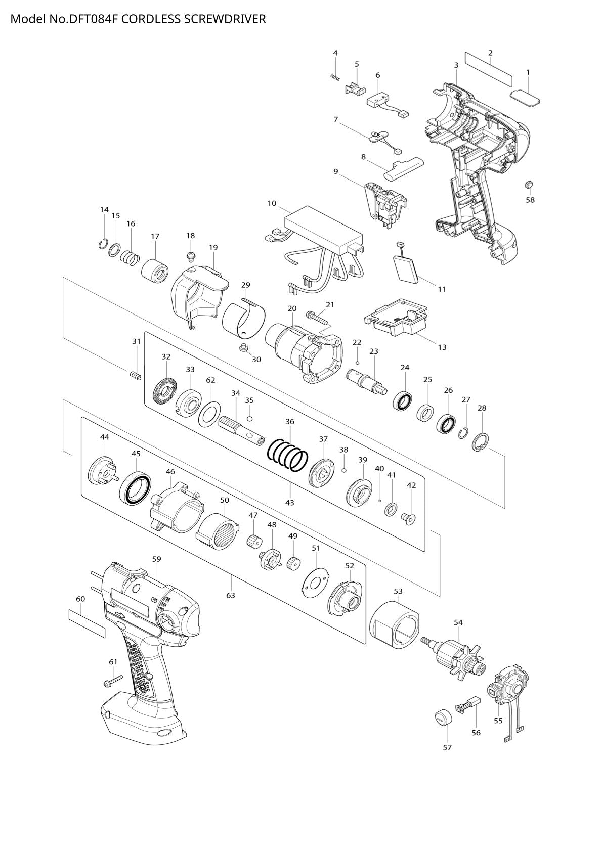 Vue éclatée Makita DFT084F - page 1