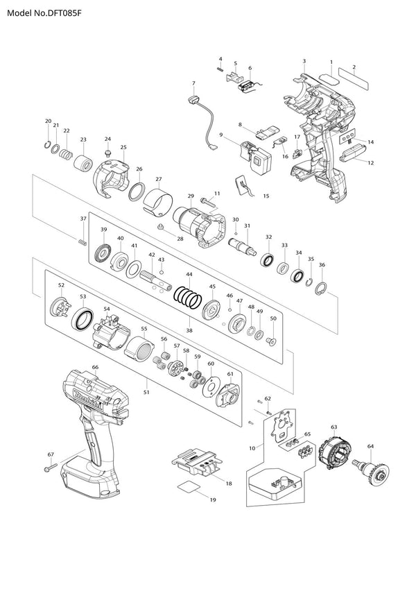 Vue éclatée Makita DFT085F - page 1